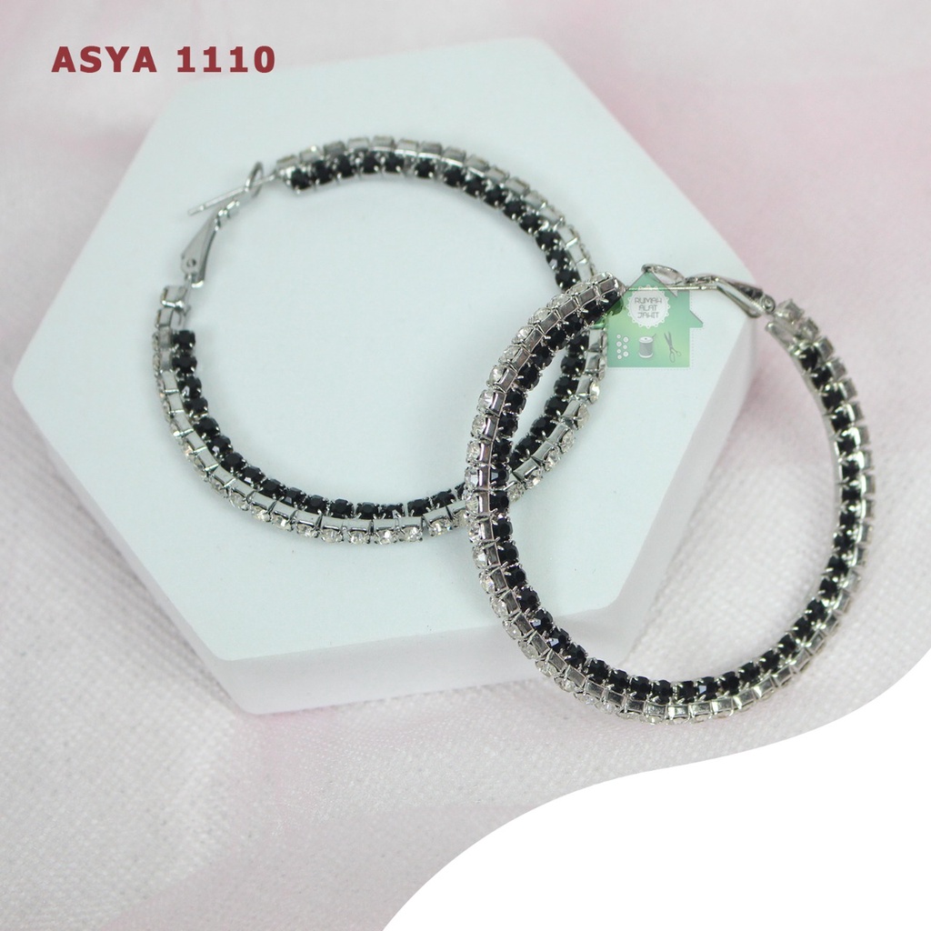 Anting Wanita Bulat Besar Permata Hitam Putih 1110