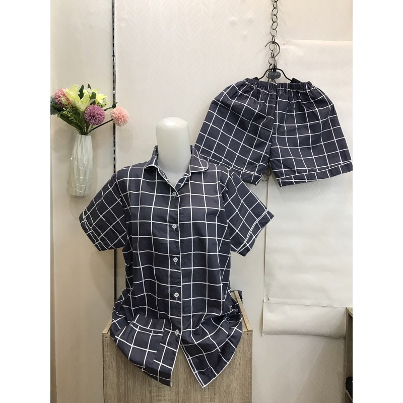 piyama/pajamas kotak&quot; HP katun abu murah.homewear/sleepwear/bajutidur cwe PP tartan grey kekinian