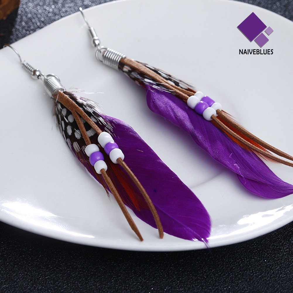 Anting Kait Gantung Wanita Desain Bulu Manik-Manik Gaya Bohemian Indian Untuk Hadiah