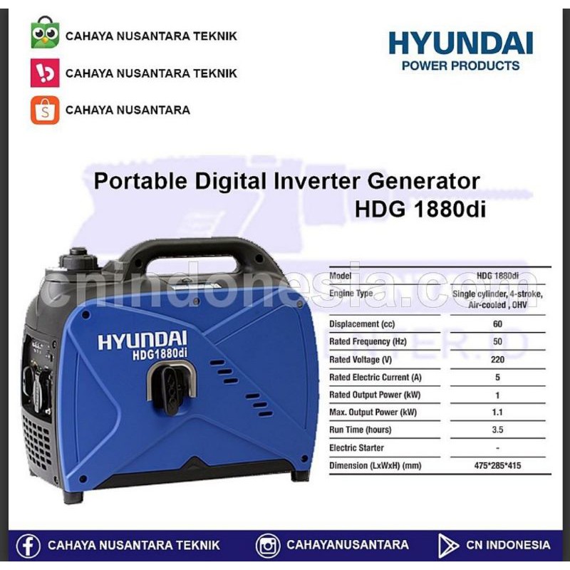 Genset Silent Portable 1000 Watt Hyundai 1880 DI