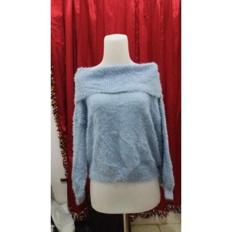 Atasan Sweater Rajut Bulu Baju Sabrina Import