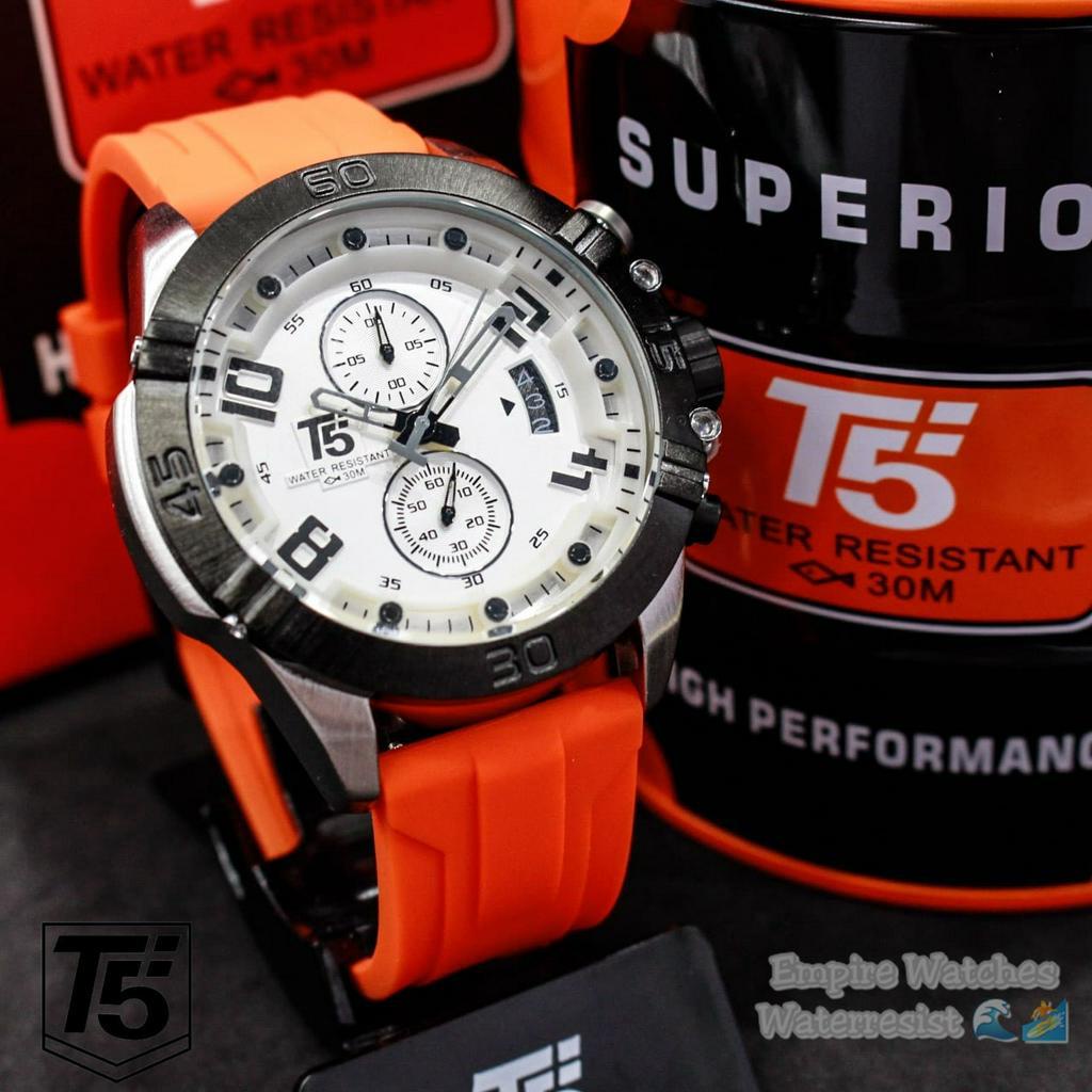 Jam Tangan T5 H3637G H3637 3637 Pria Cowok Analog Chrono dan Tanggal Aktif Strap Rubber Original Waterproof