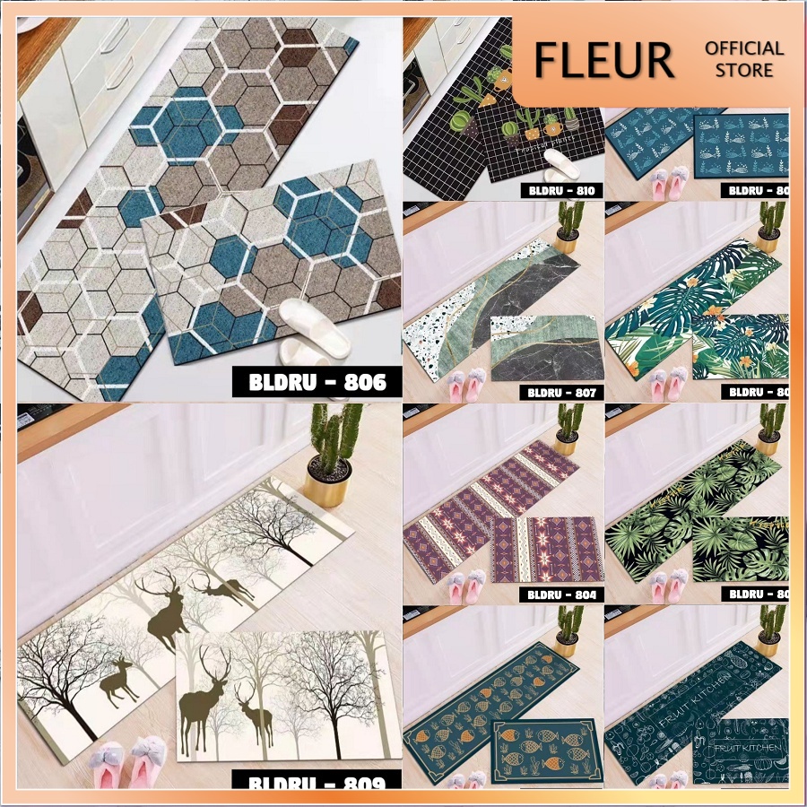 FLEUR-ID - 1 SET PREMIUM BLUDRU (40*60 CM & 40*120 CM) KESET DAPUR LEMBUT ANTI SLIP