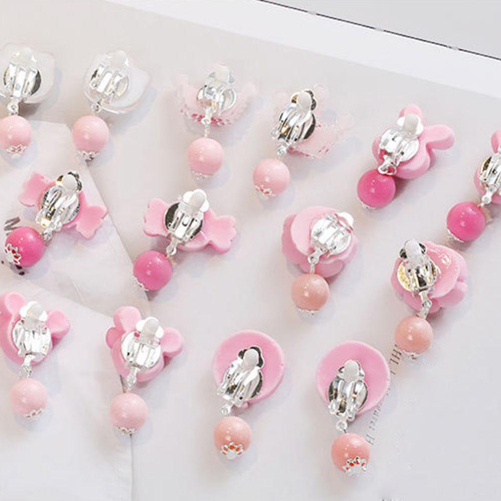 Timekey 7 Pasang / set Anting Klip Telinga Anak Perempuan Desain Hewan / Bunga / Mickey / Hello Kitty A2K2