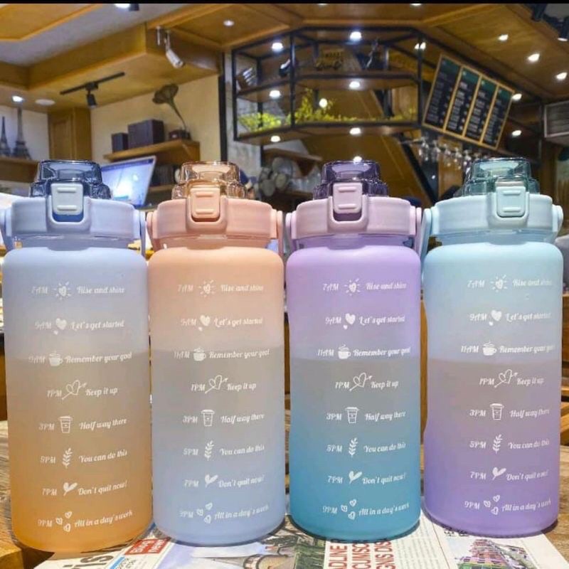 Botol Air Minum Motivasi 2 Liter Reminder Penanda Waktu / Rainbow Motivation Bottle 2000ml 2L Lucu