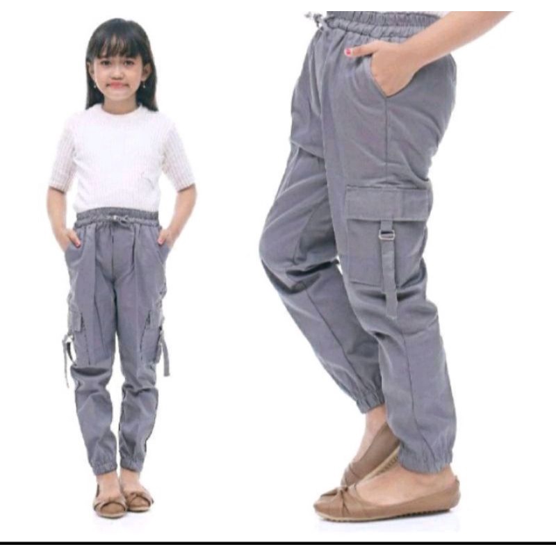 Celana panjang anak perempuan Jogger cargo 1-12 Tahun celana chinos anak perempuan