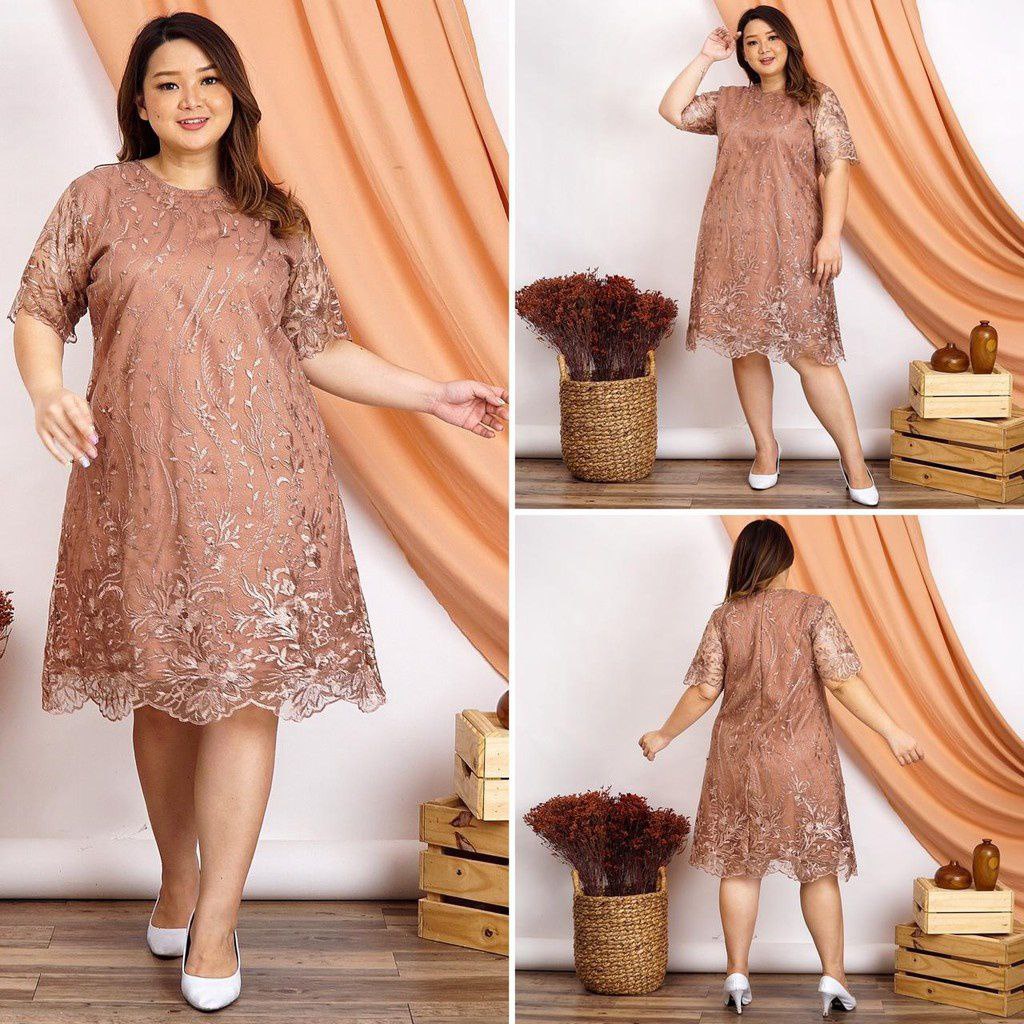 DRESS CHANDARA JUMBO BIGSIZE / BRUKAT FASHION WANITA SIZE BESAR / PAKAIAN SANTAI KASUAL LENGAN PENDEK