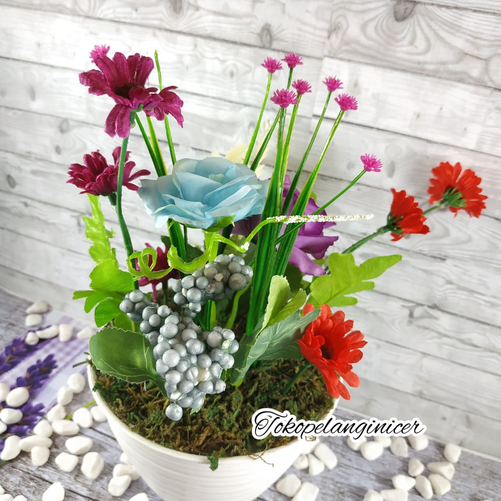 Buket Tanaman Hias Vas Bunga Artificial Aneka Bunga Kebun BY TOKOPELANGINICER HOME DECOR