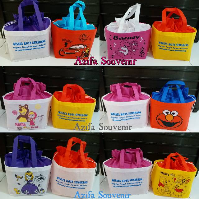 Tas Ultah / Goodie Bag Tas Souvenir Kado Ulang Tahun Anak murah Karakter Kartun model Serut-4
