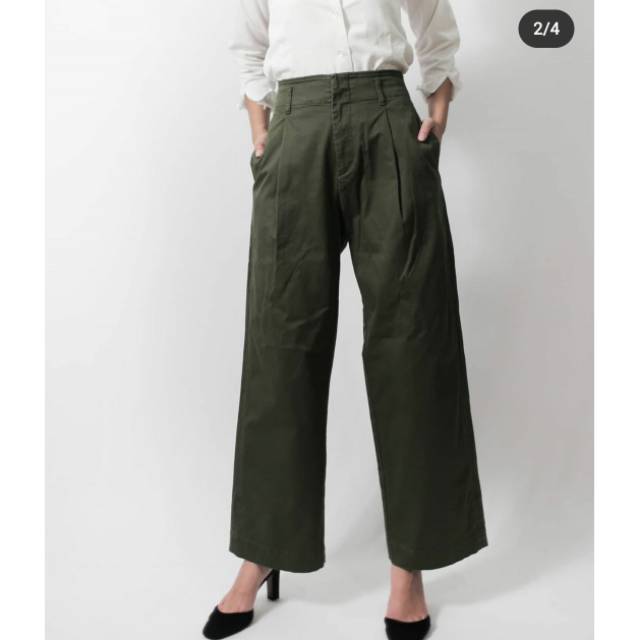 Uniqlo kulot pants green army preloved second
