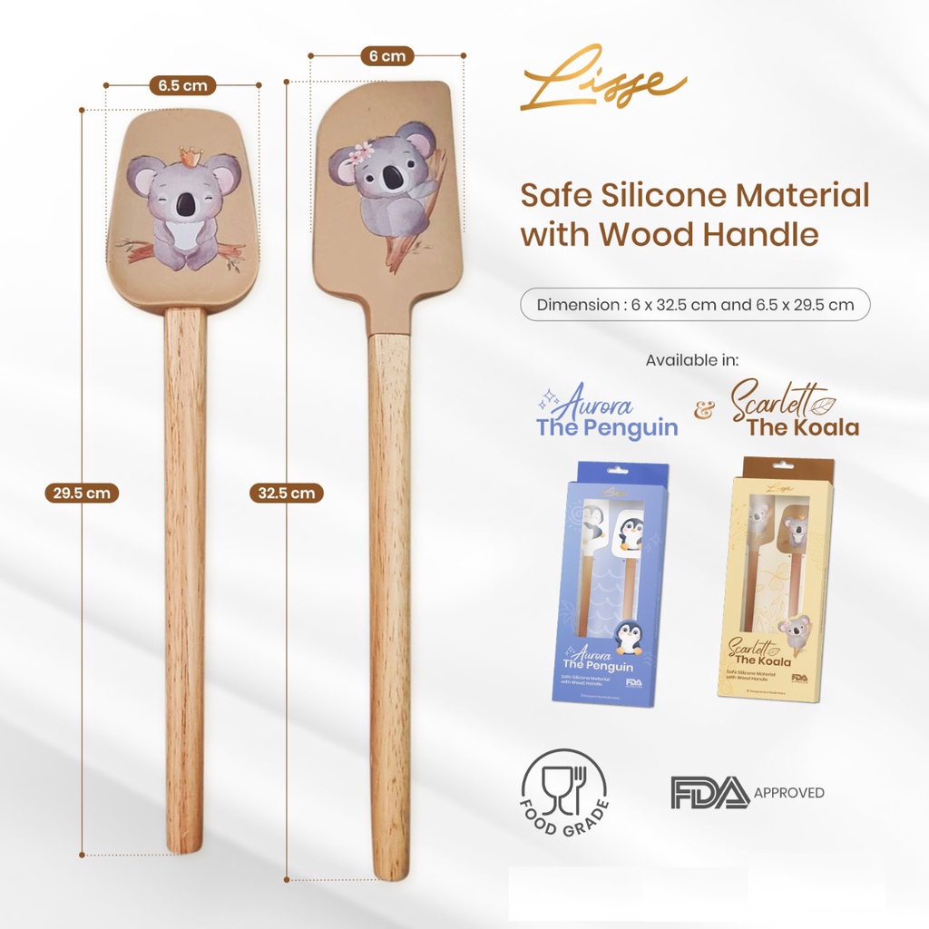 Spatula Silicone Gagang Kayu Silikon Isi 2pcs Lisse Scarlett The Koala