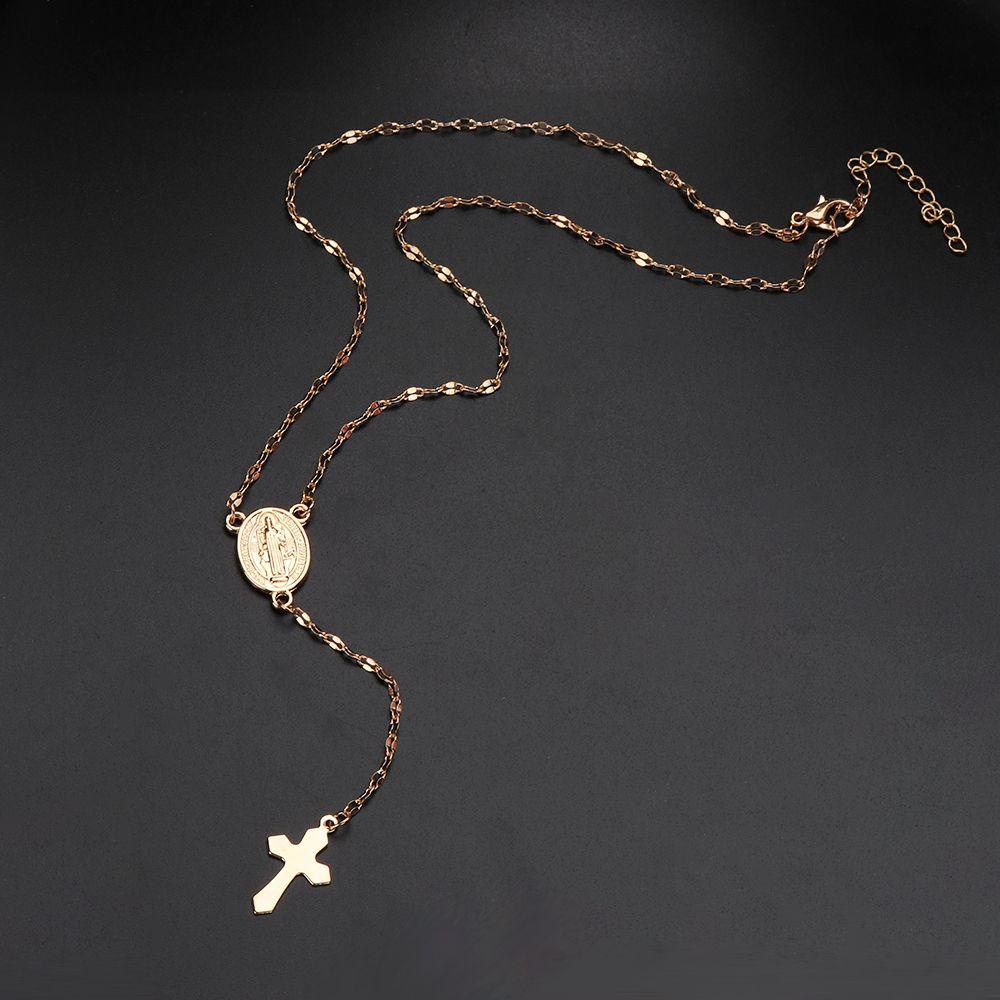 Solighter Salib Kalung Fashion Perhiasan Hadiah Rose Gold Perak The Virgin Mary