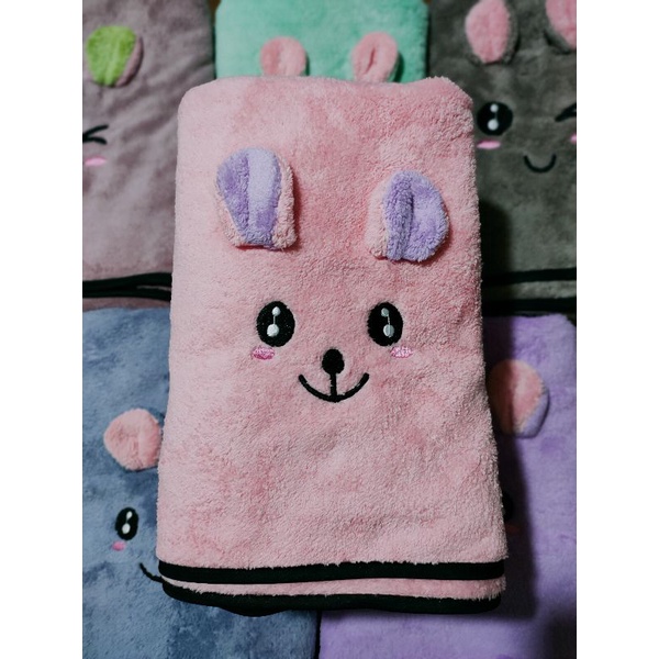 Handuk MANDI ANAK - BULU HALUS EMOtikon Lucu (Bordir) uk.50x100 cm Handuk Bayi SuperLucu dan nyerap