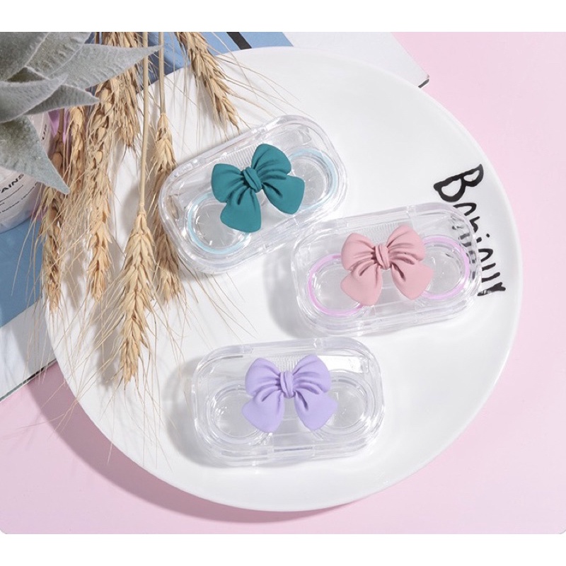 JISOO SOFTLENS BOX / TEMPAT SOFTLENS GAMBAR PITA CANTIK / CUTE RIBBON SOFTLENS CASE / SIMPLE MINI SOFTLENS CASE TRAVEL KIT / TEMPAT KOTAK LENSA KARAKTER UNIK MURAH