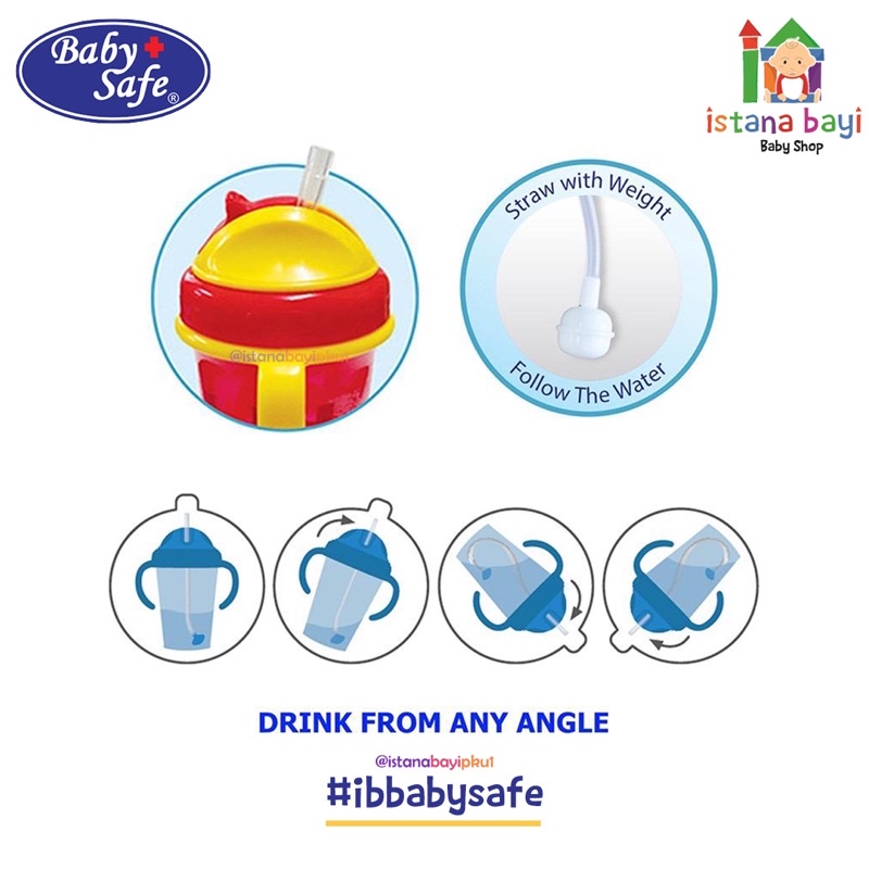 Baby Safe Botol Minum Sedotan Cup with Weighted Straw 300Ml-botol minum anak JP020