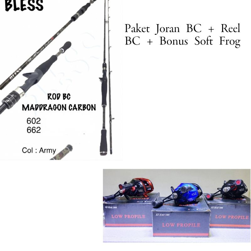Paket Joran BC Bless + Reel BC Xi Hai 300 handle kiri+ Bonus 2 pcs