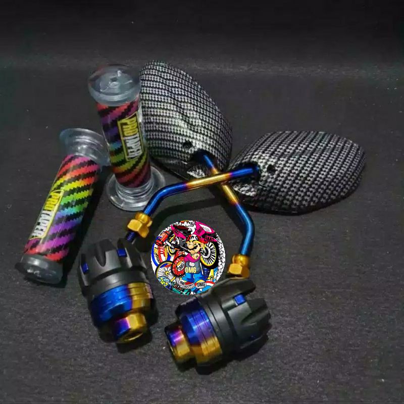 PAKET HEMAT HANGRIP KARBON PELANGI PROTAPER / JALU AS NAGA 2TONE / SPION KARBON TWOTONE SEMUA MOTOR
