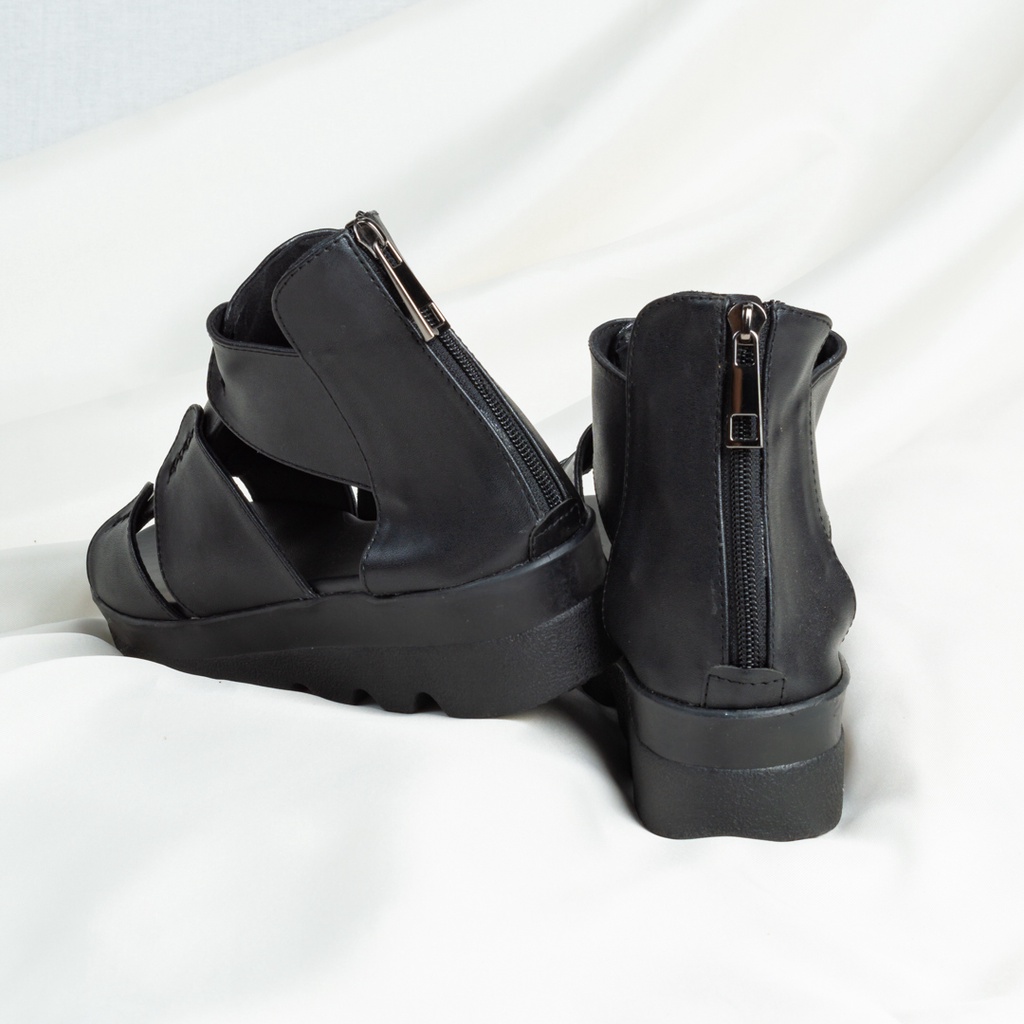 Sepatu Wedges Wanita / Sepatu Kulit Wedges / Sepatu Sandal Heels Kulit / Wedges Hitam Tinochi Pearly