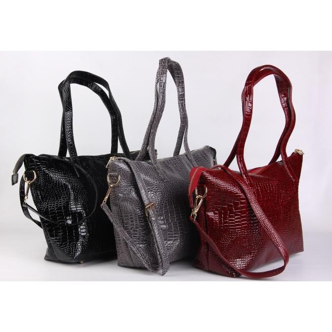 TAS WANITA TOTE BAG PREMIUM GLOSSY CROCODILE TEXTURE PRAKTIS