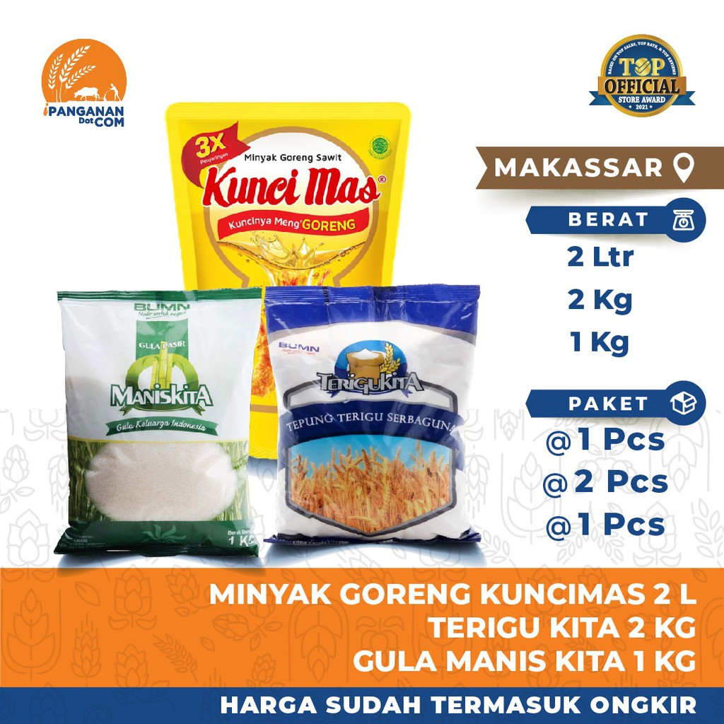 

Paket Sembako iPanganan A - Minyak Goreng, Gula Pasir, & Tepung Terigu (Harga + Ongkir) - MKS