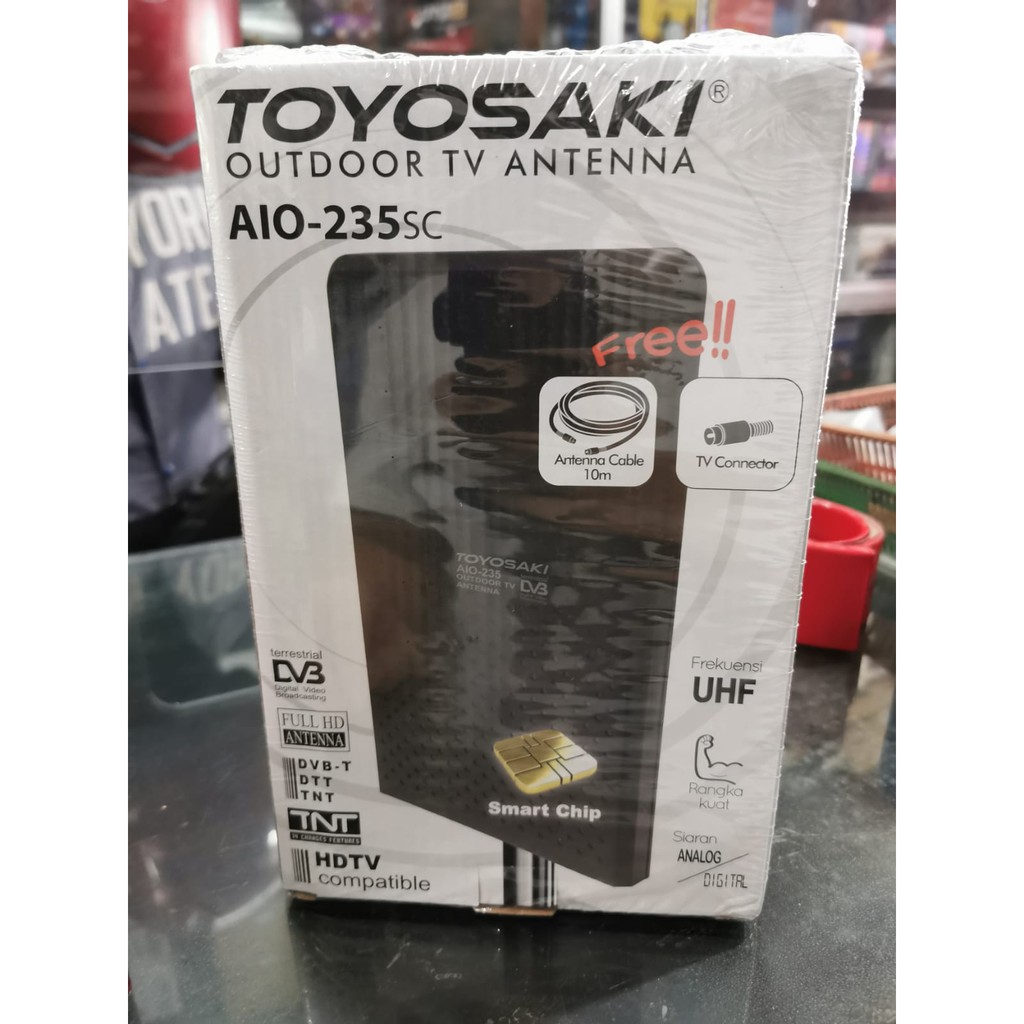 ANTENNA INDOOR OUTDOOR TOYOSAKI AIO 235 SC ANALOG DIGITAL DVB T BOOSTER KABEL 10M UHF MUDAH DIRAKIT HI GAIN