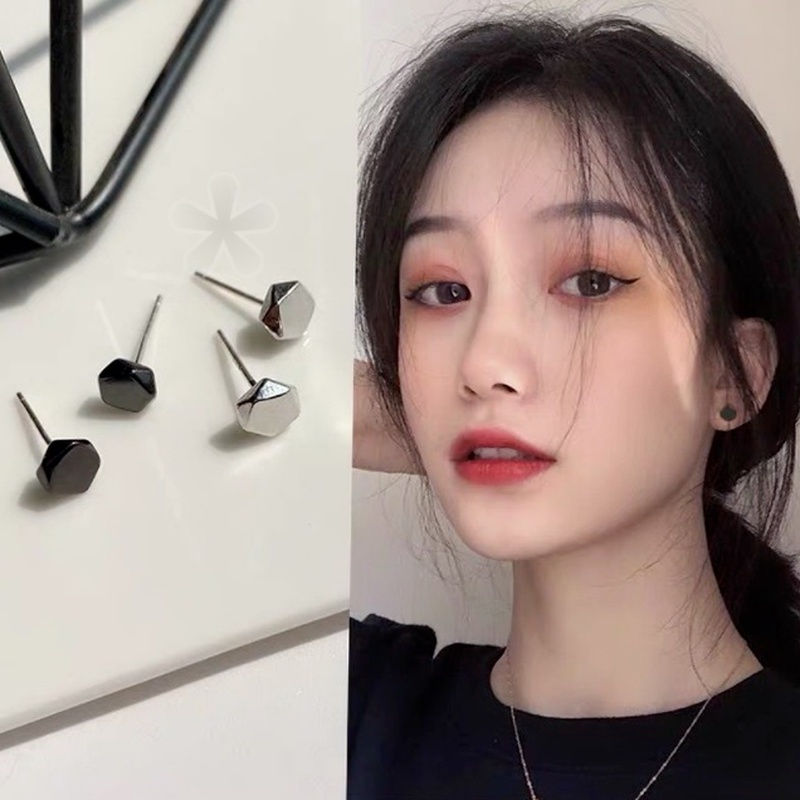 Magic789 Anting Tusuk Silver S925 Bentuk Geometri Warna Hitam Untuk Perhiasan Wanita