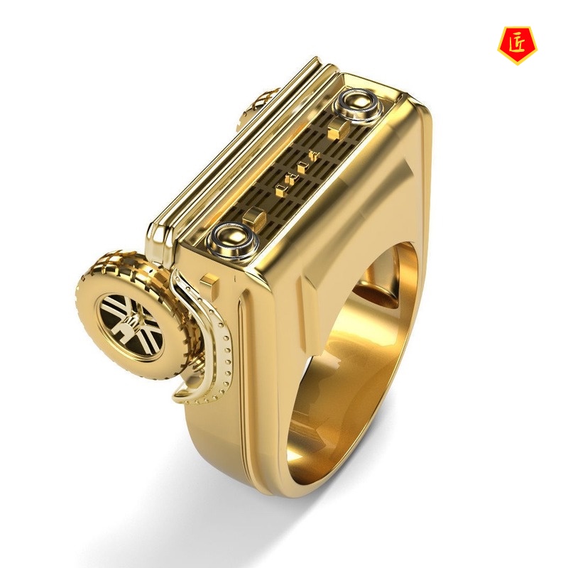 [Ready Stock]Punk Style 14K Gold Truck-Shaped Man's Ring