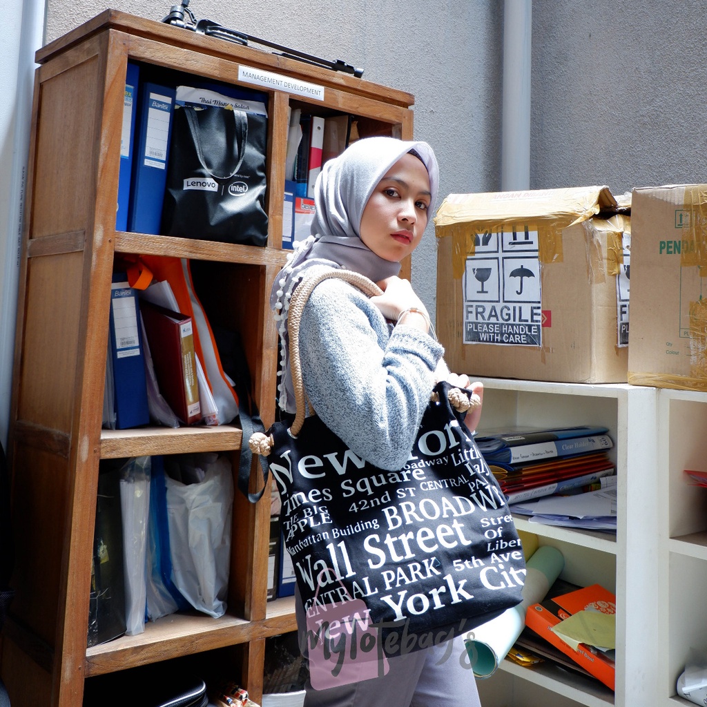 TAS Sumbu (COD) TOTEBAG Kanvas Tote bag Wanita Tebal Motif LUCU Model Tali Sumbu Tambang BESAR