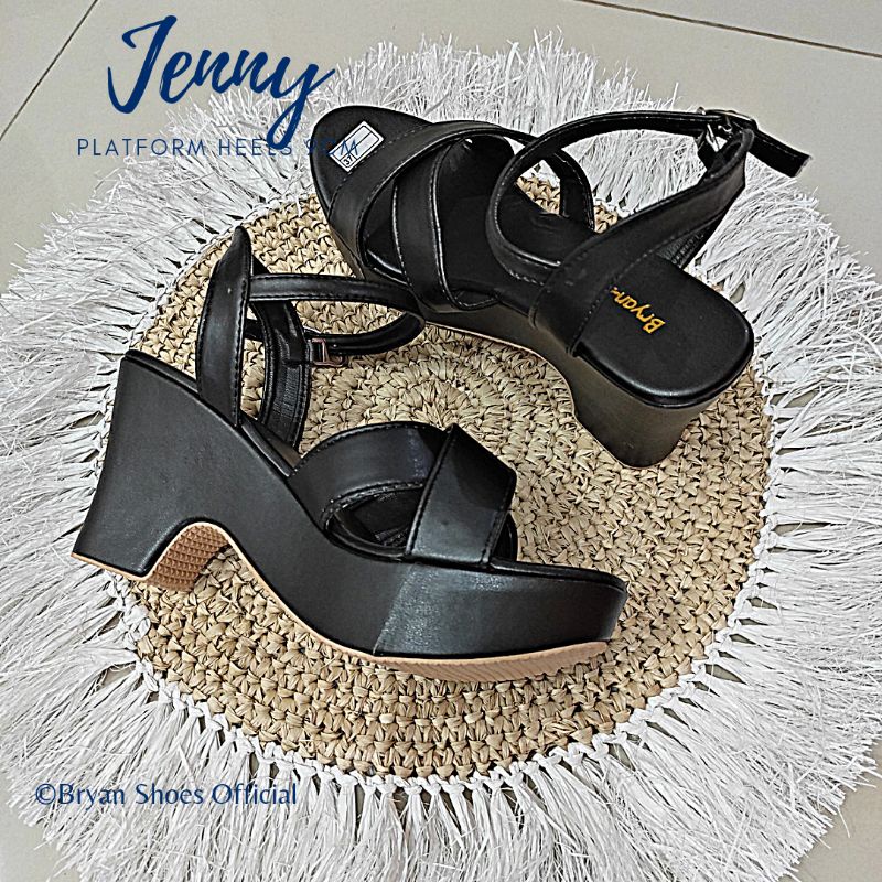 Bryan Jenny Platform Heels Silang 9cm Hak Tahu Kelom Berkualitas Sol Tebal