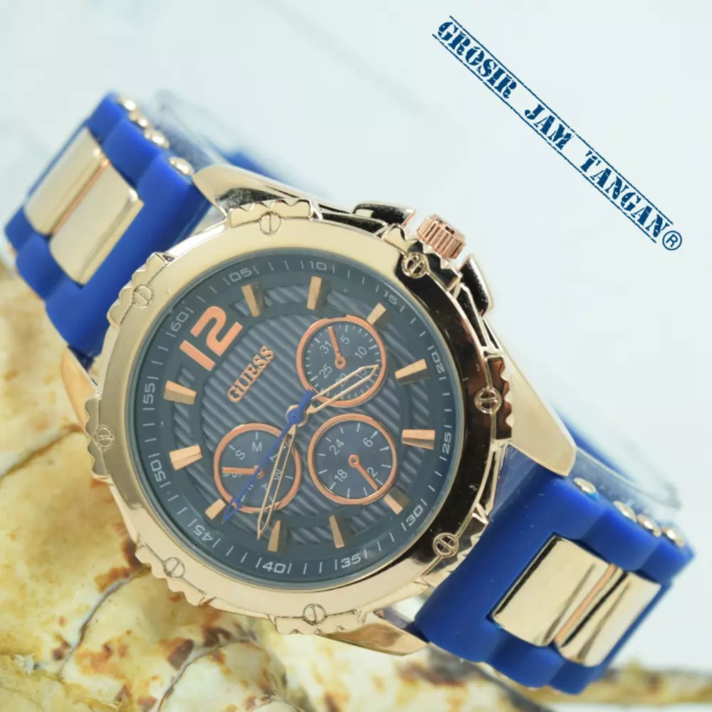 GUESS RUBBER JAM TANGAN WANITA KW SUPER (BIRU) PERSIS ORIGINAL HARGA GROSIR