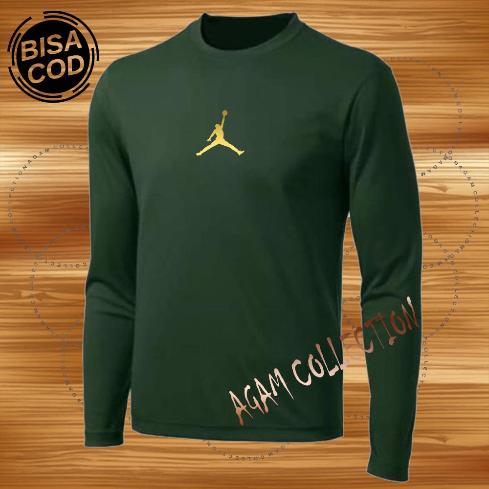 Agam Collection Baju Kaos Distro Logo Jordan Text Gold Lengan Panjang Premium Quality