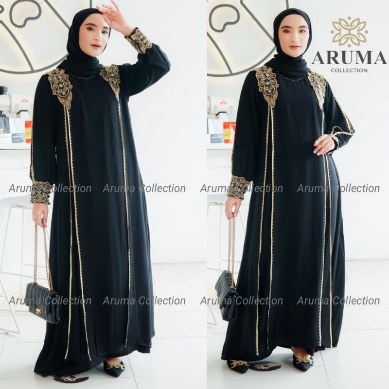GAMIS ABAYA HITAM RIHANA (rihana) EXCLUSIVE JETBLACK ORIGINAL By ARUMA COLLECTION