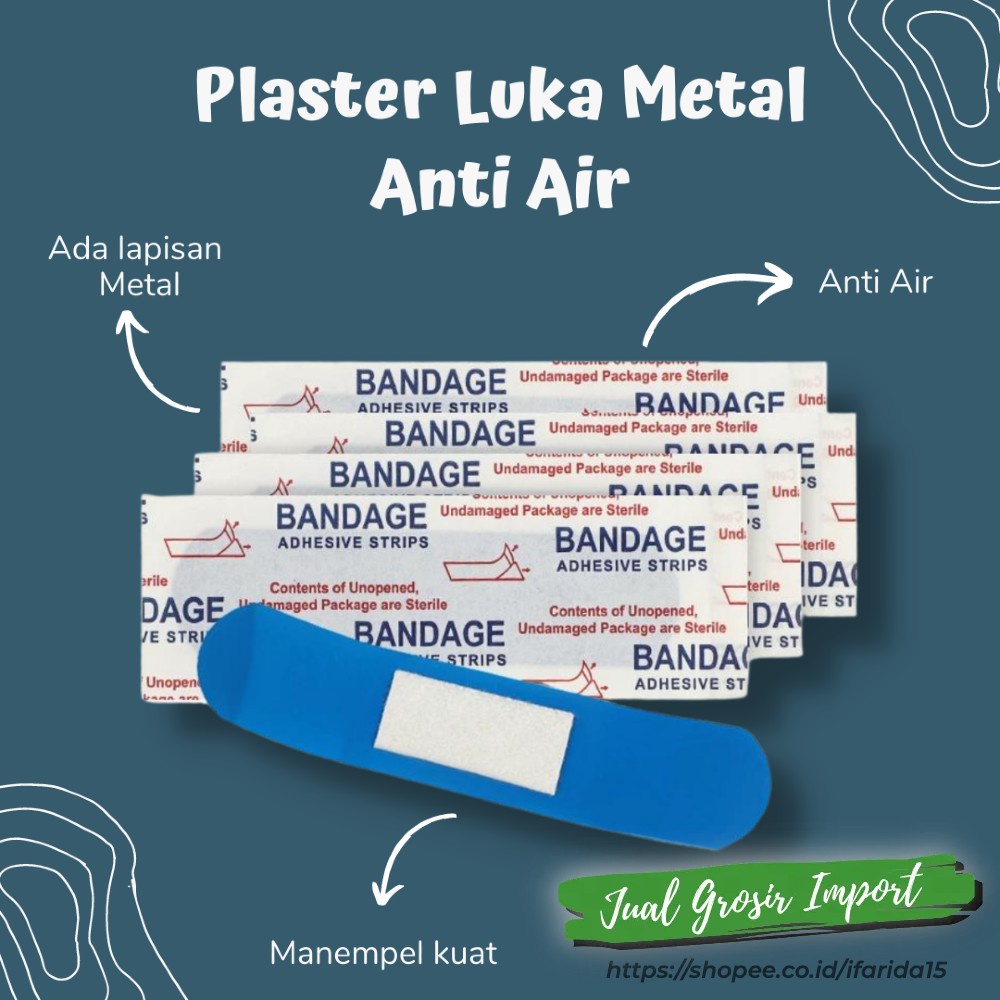 10 Pcs Plaster luka Waterproof Band Aid Blue Metal ORIGINAL