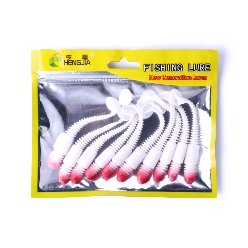 HENGJIA 10pcs/Bag Red Head 8.5cm/3.3g Fake Soft Bait Worm Swimbait Fishing Lure silicone Single Tail Tackle