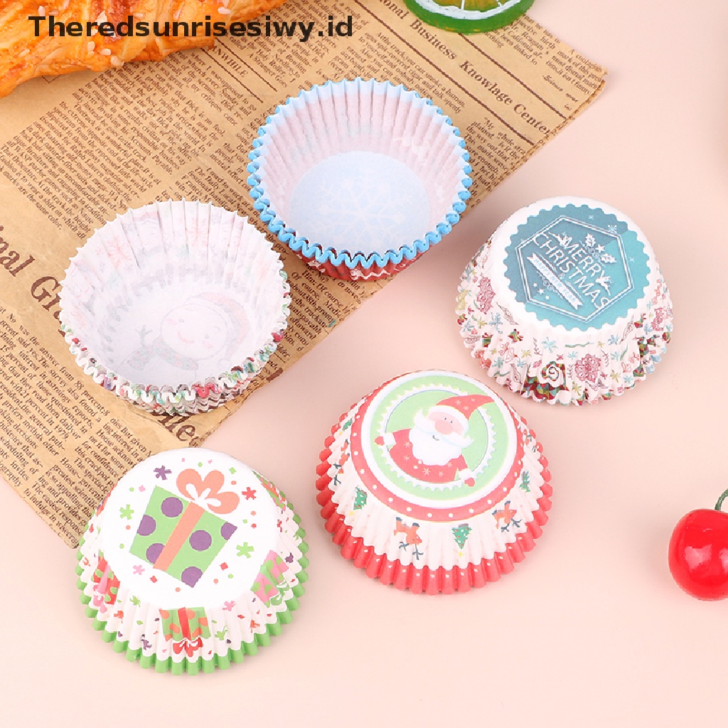 # Alat Rumah Tangga # 100 Pcs Cup Liner Cupcake Muffin Desain Natal Untuk Baking