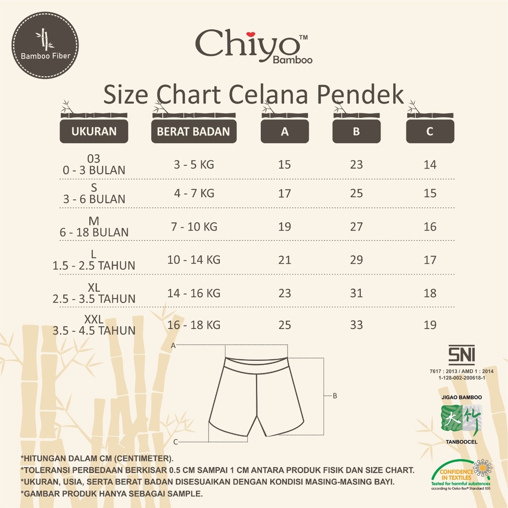 [4-18kg] CHIYO BABY 1stel Oblong Tangan Pendek + Celana Pendek Stelan BAMBOO