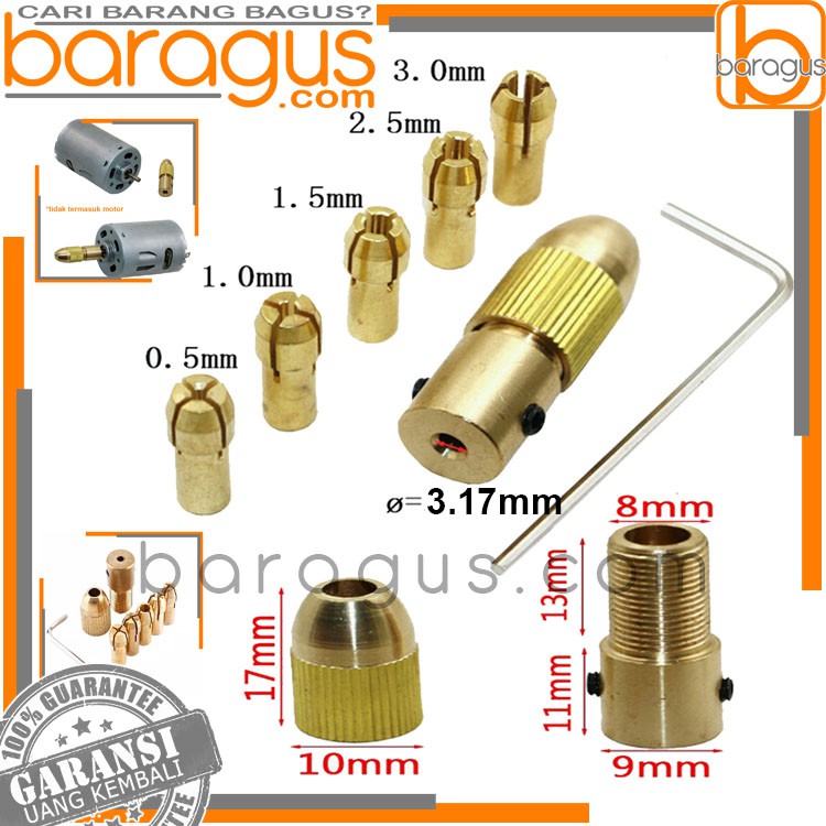 8 pcs Drill Chuck Set - Kepala Bor Set untuk Motor Dinamo As 3,17mm