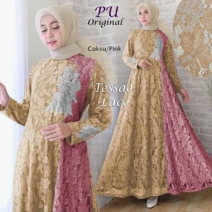 Murah  TESSAE LACE  PU  BAJU MAXI DRESS MUSLIM GAMIS WANITA DEWASA MURAH   coksu pink  Terbaru