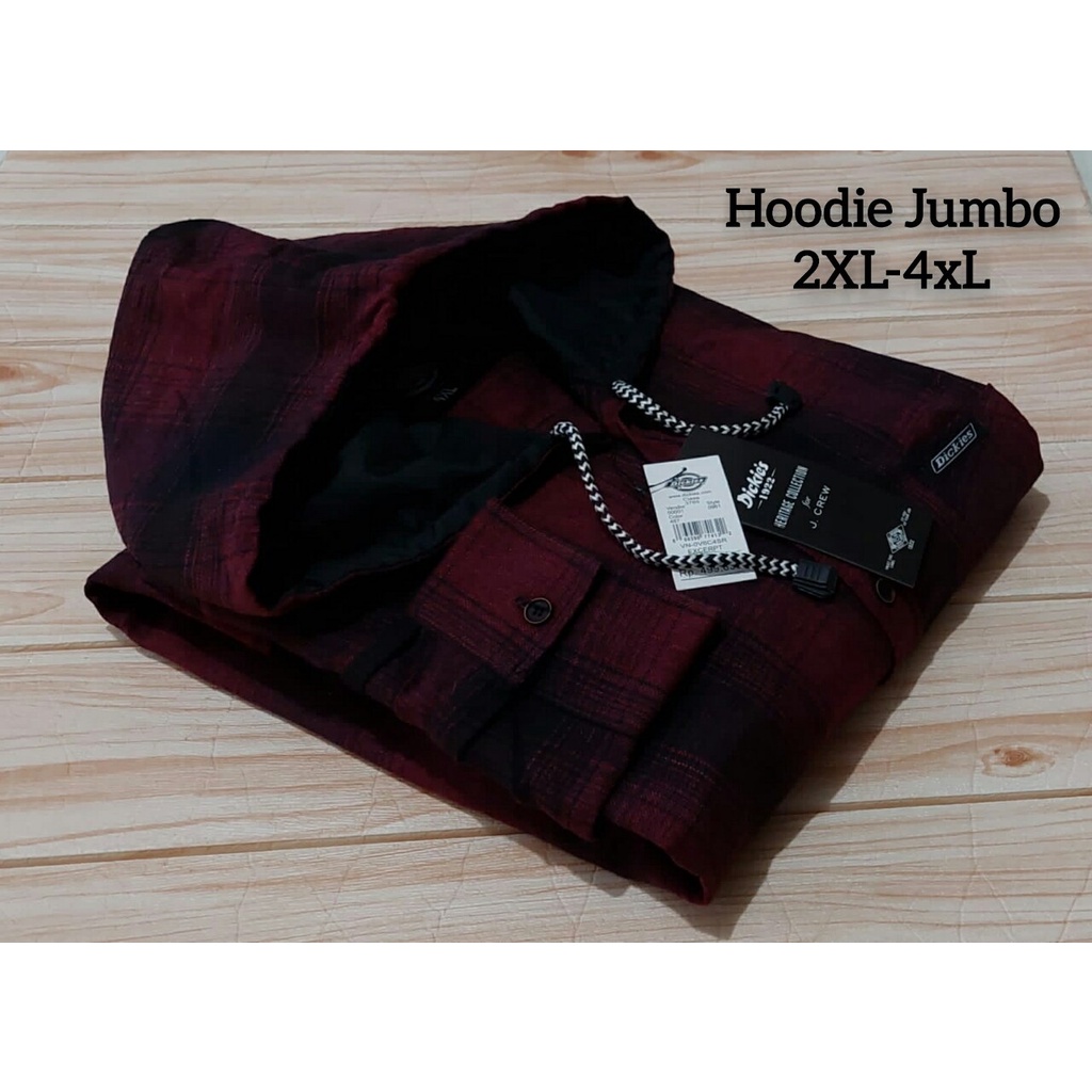 kemeja flanel hoodie lengan panjang pria/ size jumbo/XXL-XXXL-XXXXL