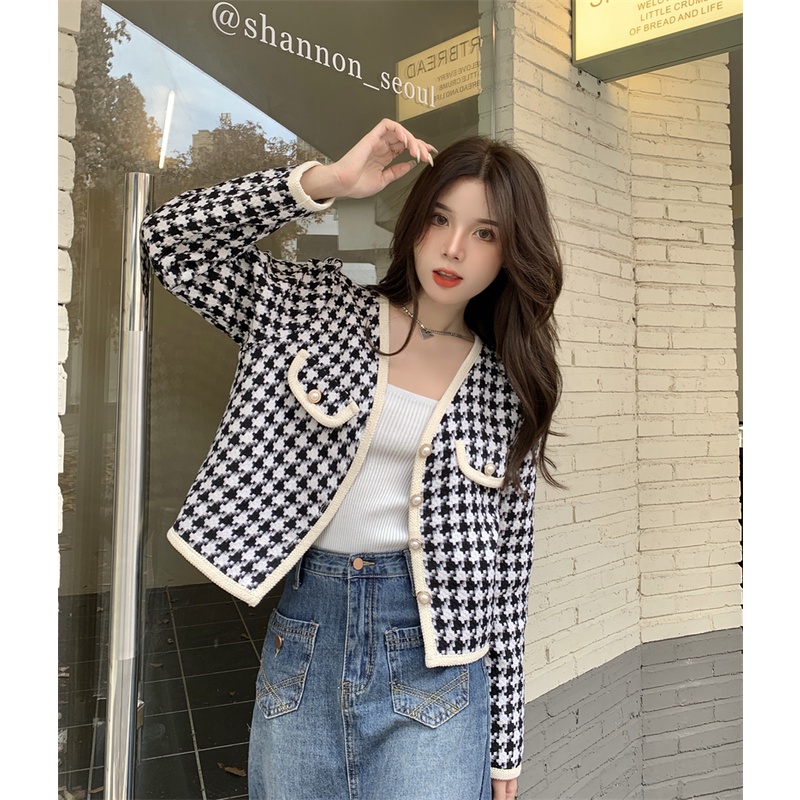 XIAOZHAINV Korean style Cardigan Lengan Panjan Wanita Crop