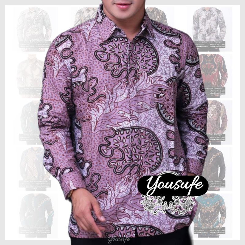 Kemeja Batik Premium Terbaru Katun Halus Nyaman Pernikahan Hajatan Terbaru Halus Jelfish Ungu JU01