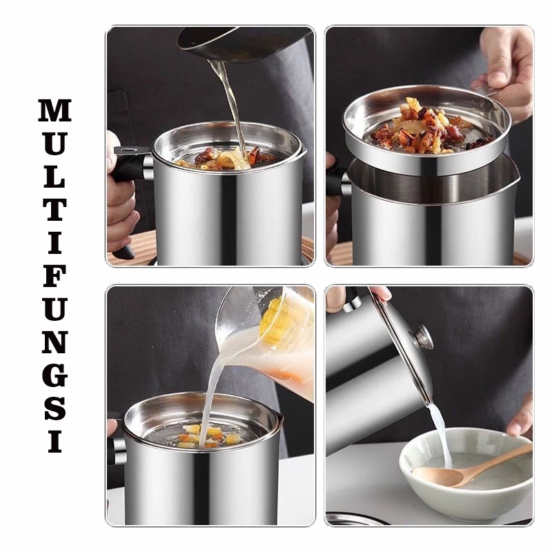 Tempat Penyaring Wadah Minyak Bekas Kapasitas Besar 1,4 Liter Bahan Stainless Steel Anti Slip Peralatan Dapur Import - CF-19 - Comfort Homes