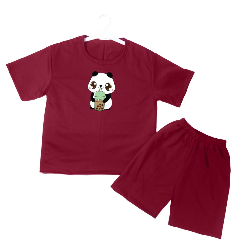 Setelan Kaos Anak PANDA BOBA Oblong Pendek + Celana/Kaos Anak