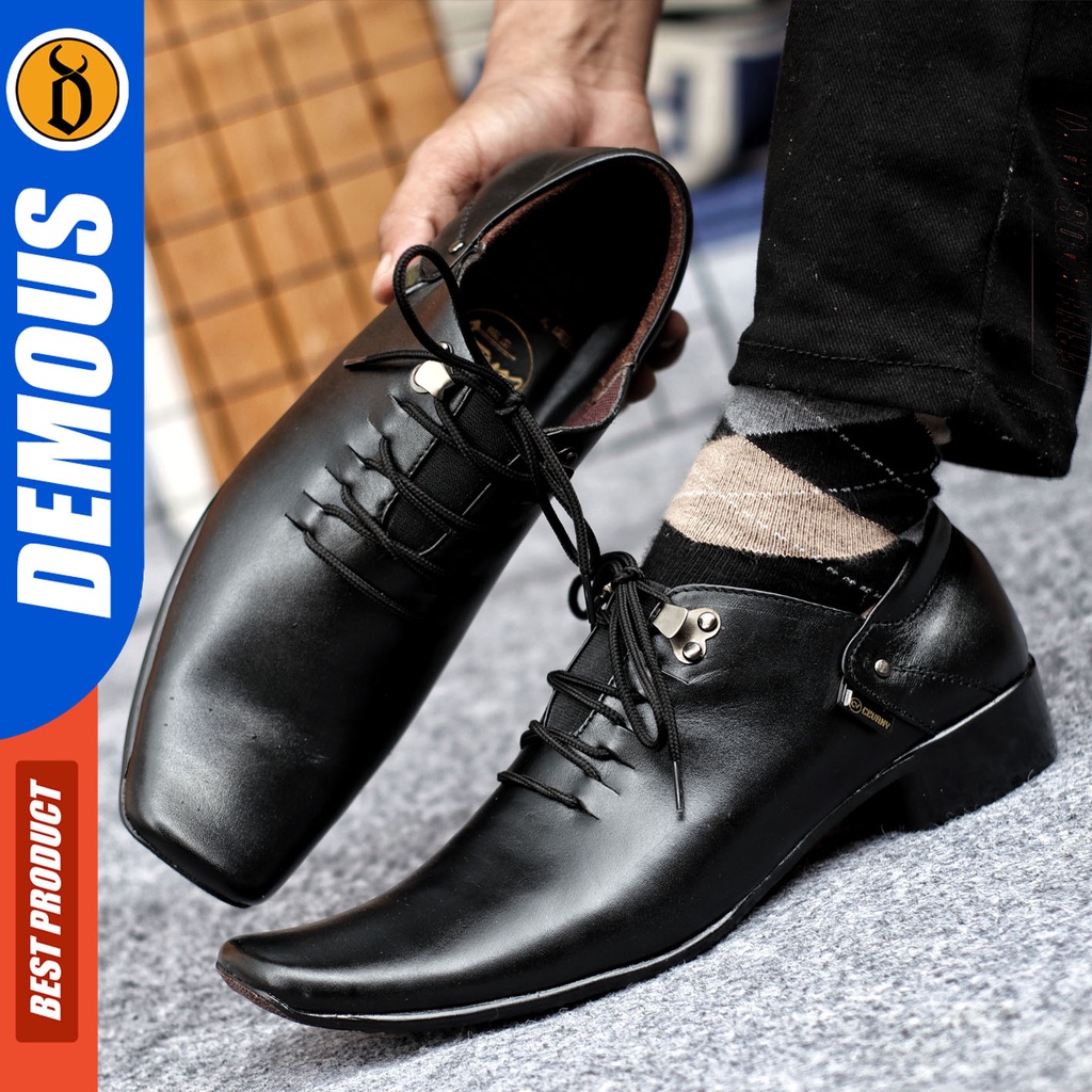 Sepatu Pantofel Pria Sepatu Formal Pria Kulit Asli Tali Sepatu Pantopel Hitam Kerja Kantor DEMOUS BONES