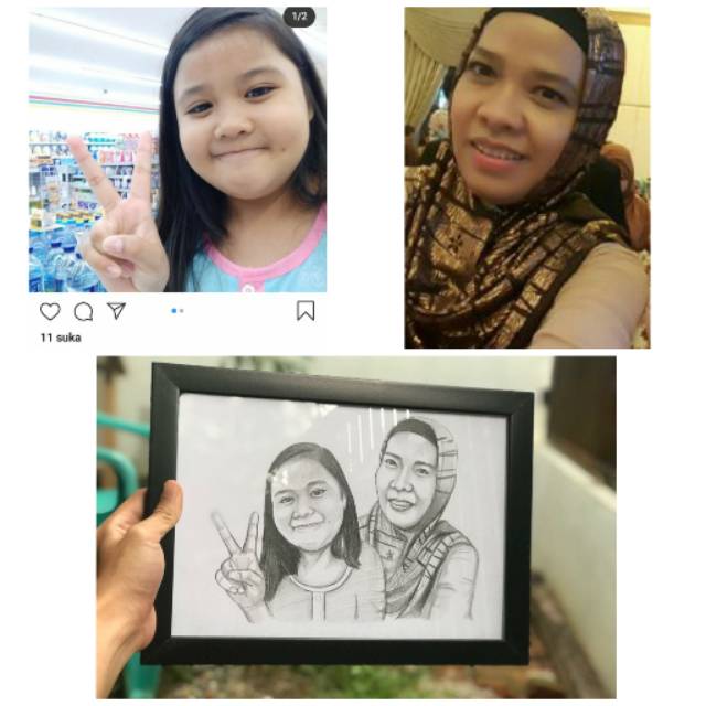 

Lukis wajah hitam putih kertas A4+bingkai