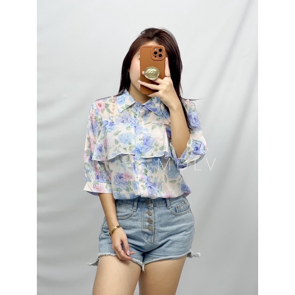 MDLV ~ 7842 Pdk Elinda Short Sleeve Floral Shirt Kemeja Bunga Korea Look Fashion import