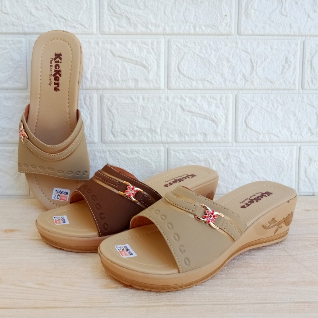 Kickers FM03 Sandal Wanita Selop Wedges Hak 5cm Size 37-40