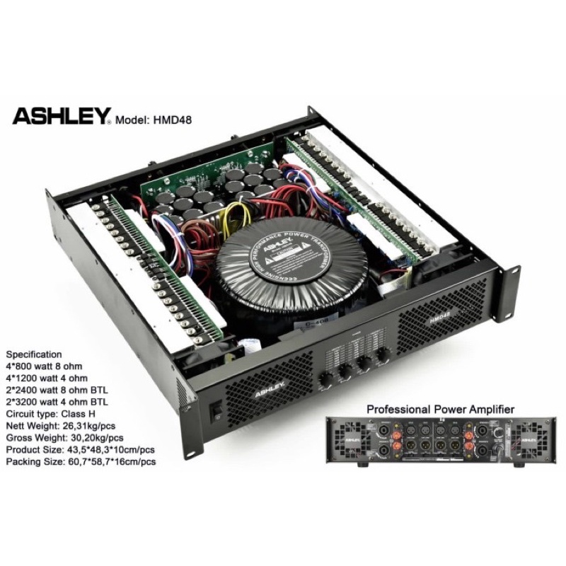 power amplifier ashley hmd48 4 channel x 1200 watt