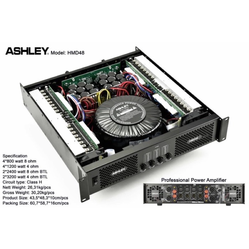 power amplifier ashley hmd4800 4 channel x 1200 watt