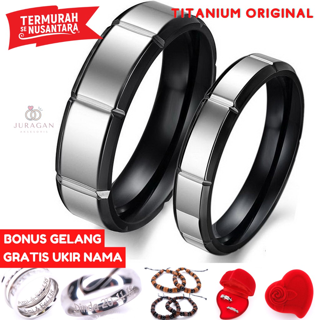 [HIGH QUALITY] Cincin Couple BUCIN R61 Titanium Ukir Nama + Box Cincin Beludru + BONUS Gelang Couple